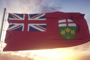 A photo of the flag of Ontario.